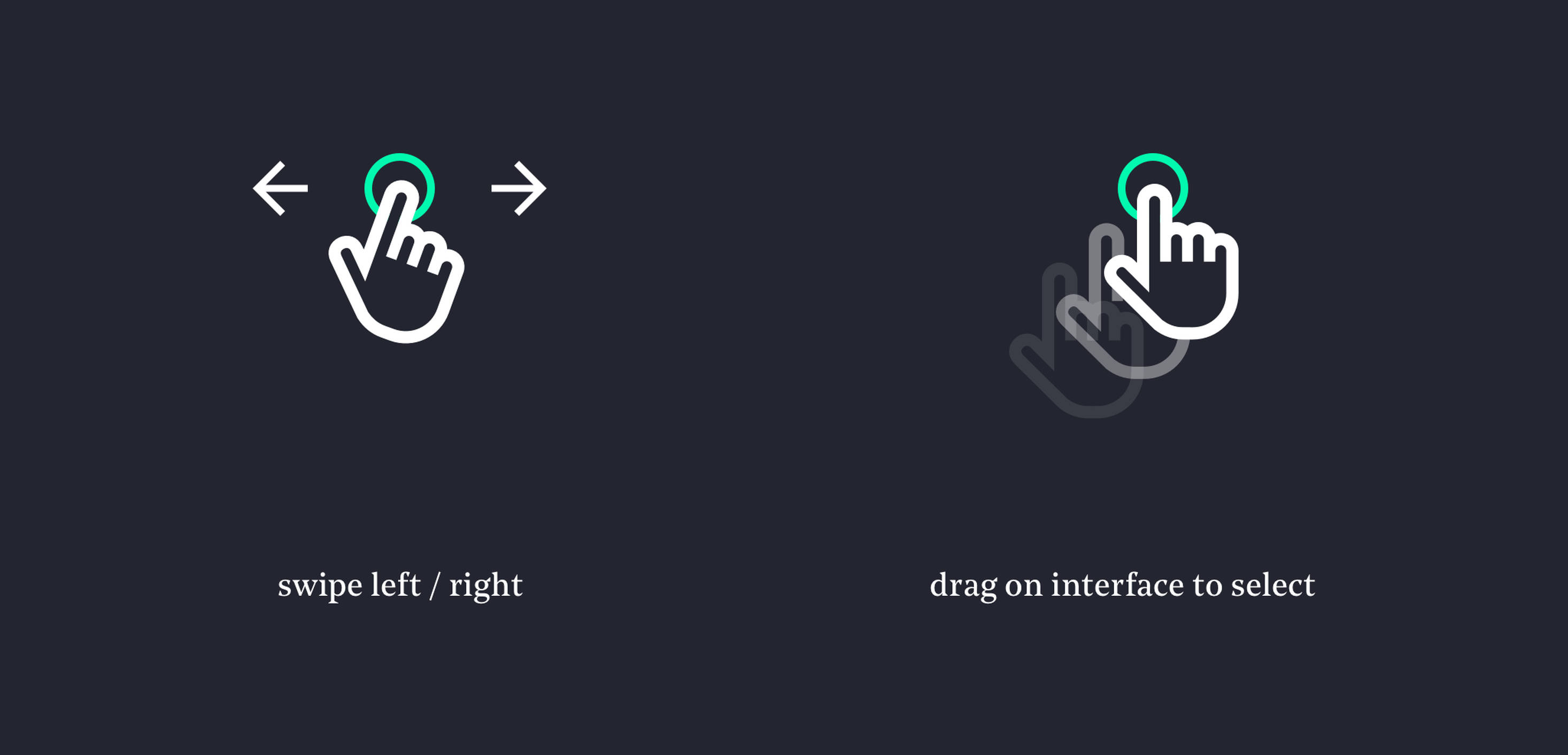Two ways of interacting: swipe or drag.