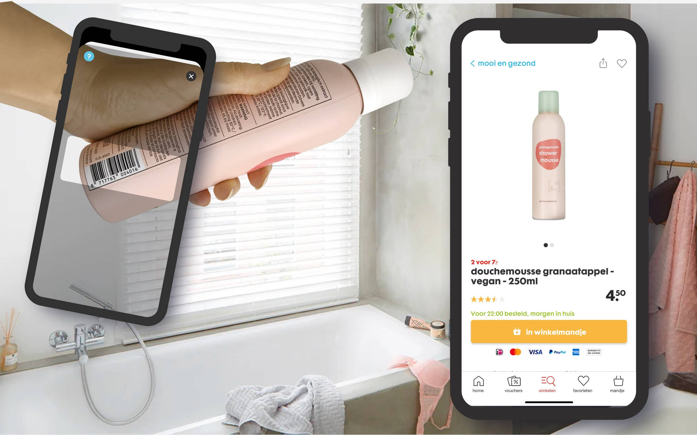 Shampoo fles scannen met HEMA-app, design Fabrique