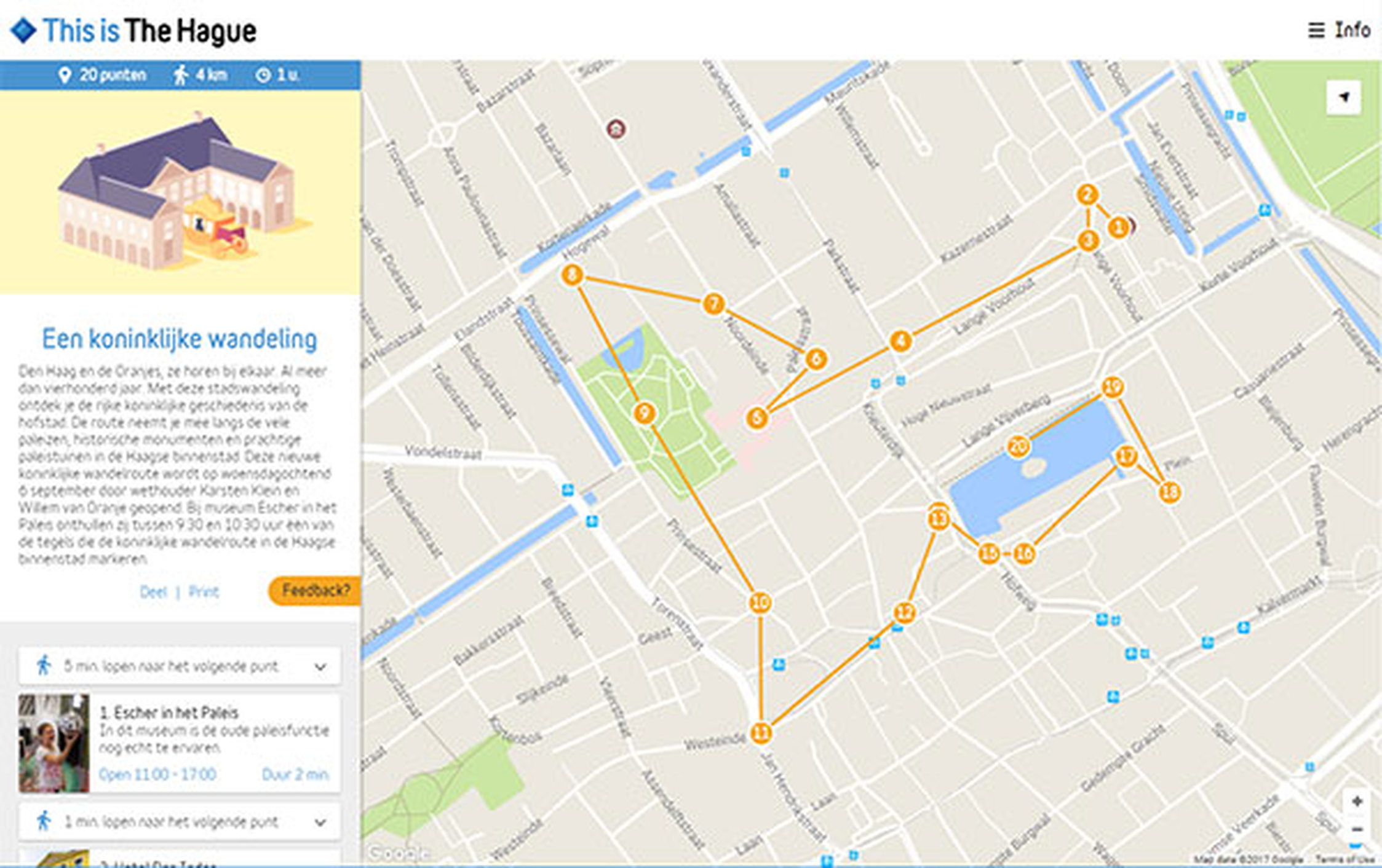 Haagse routes ontwikkeld door Q42 en Fabrique - Kaart koninklijke wandelroute