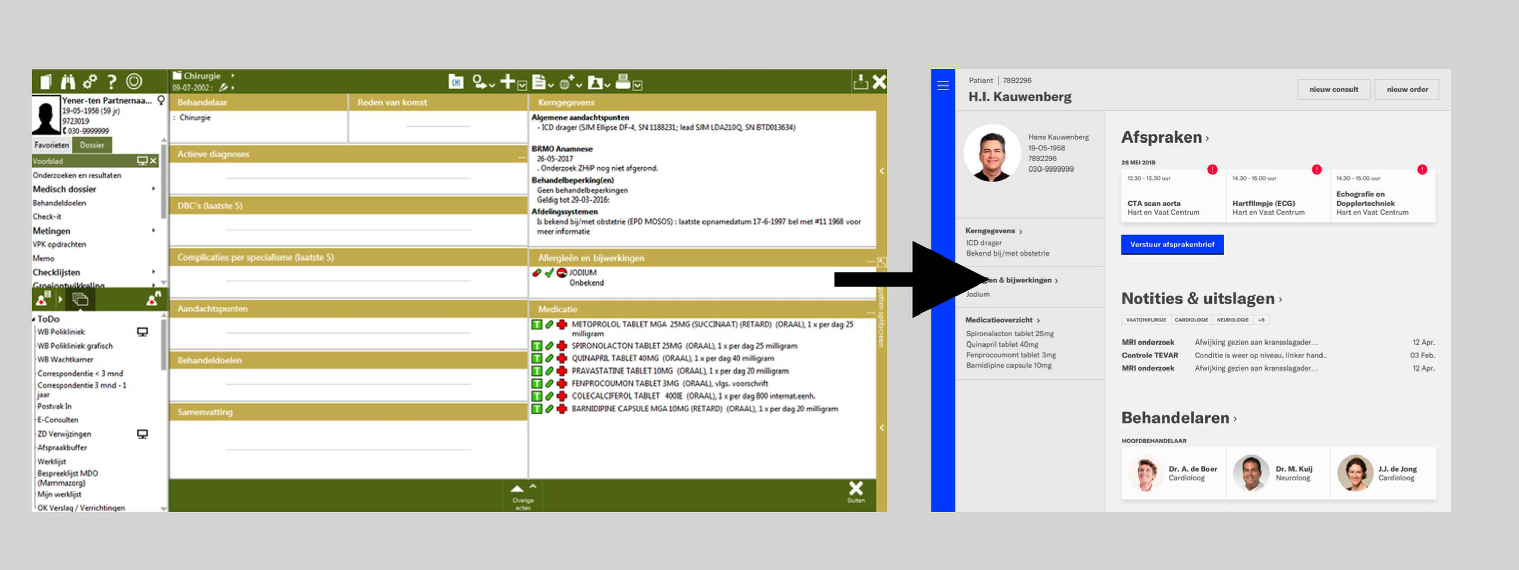 Redesign EPD, links huidig, rechts voorbeeld van redesign