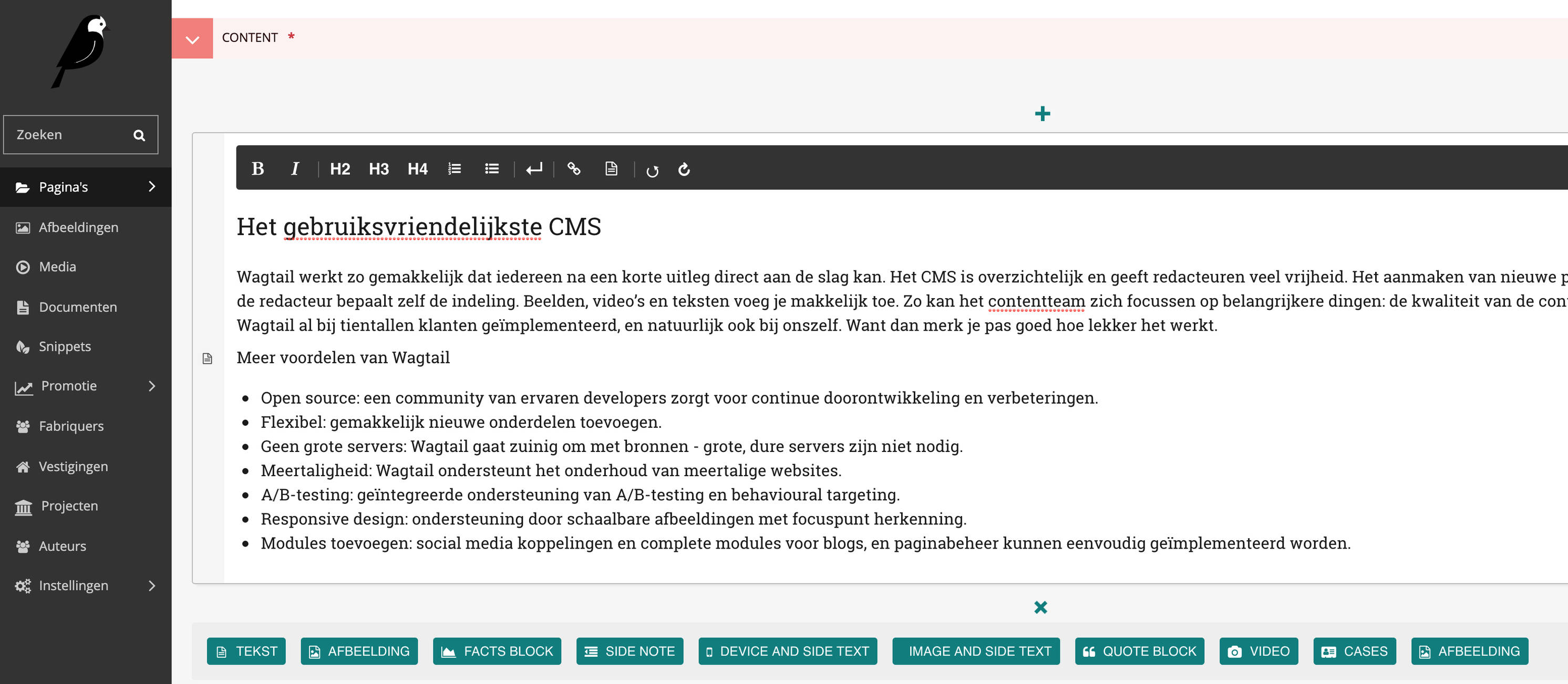 Voorbeeld Wagtail CMS Fabrique
