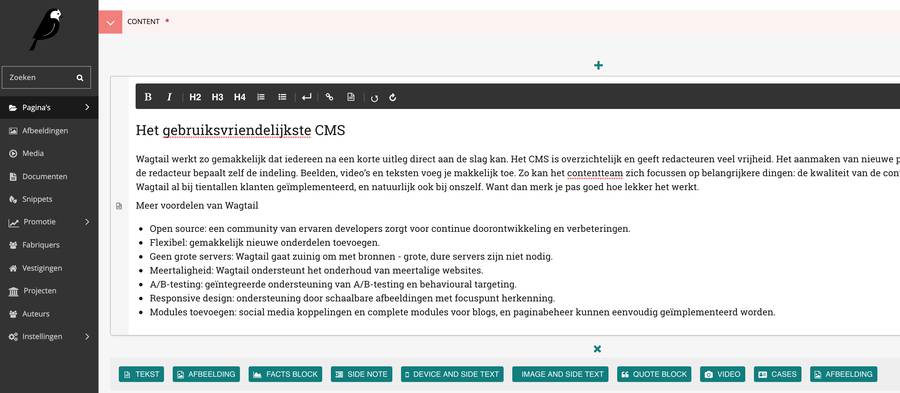 Voorbeeld Wagtail CMS Fabrique