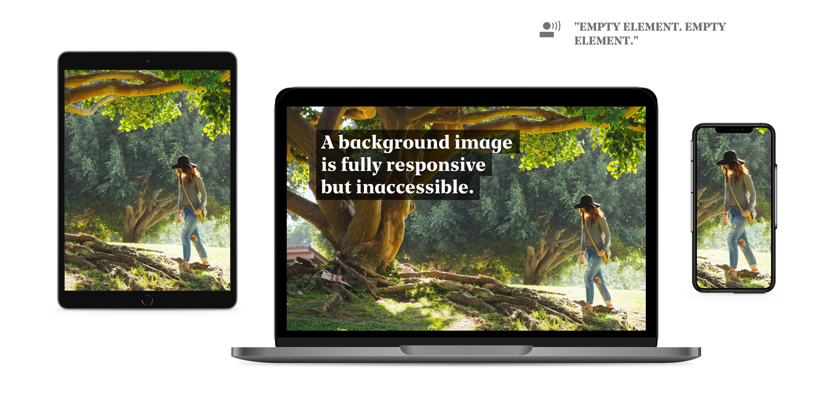 A background image—fully responsive, but screen readers and search engines don't know what to make of it. (Photo by Kevin Young)