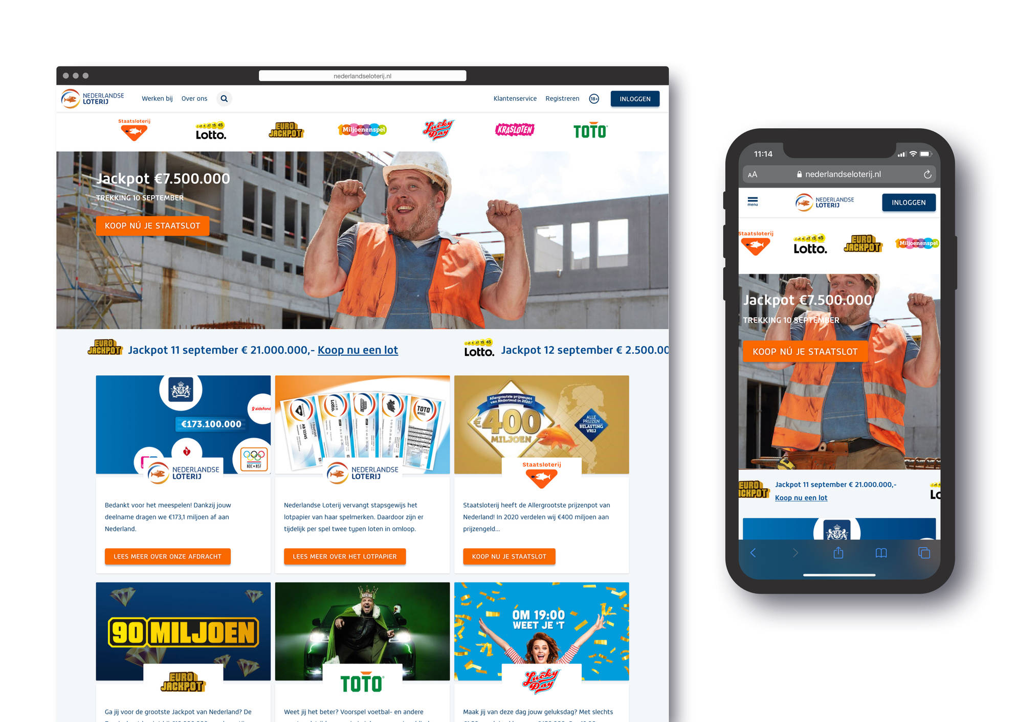 Screen Nederlandse loterij mobiel en desktop