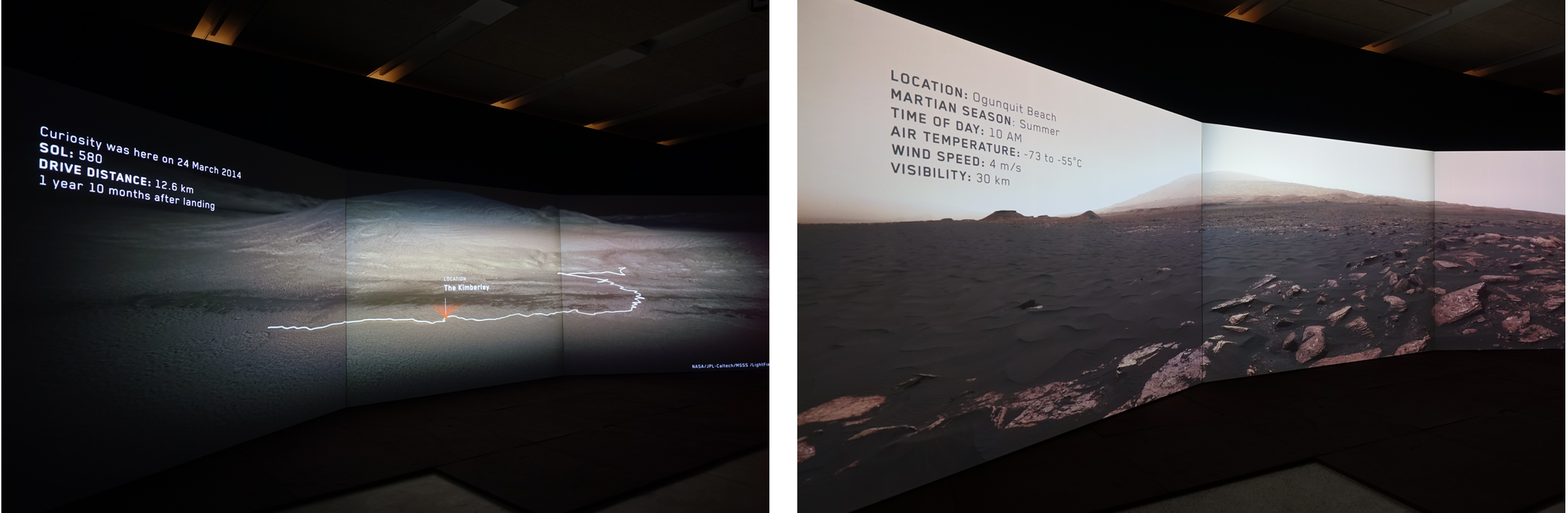 On Mars today. Mars experience with infographics explaining visitors about differences between earth and Mars.