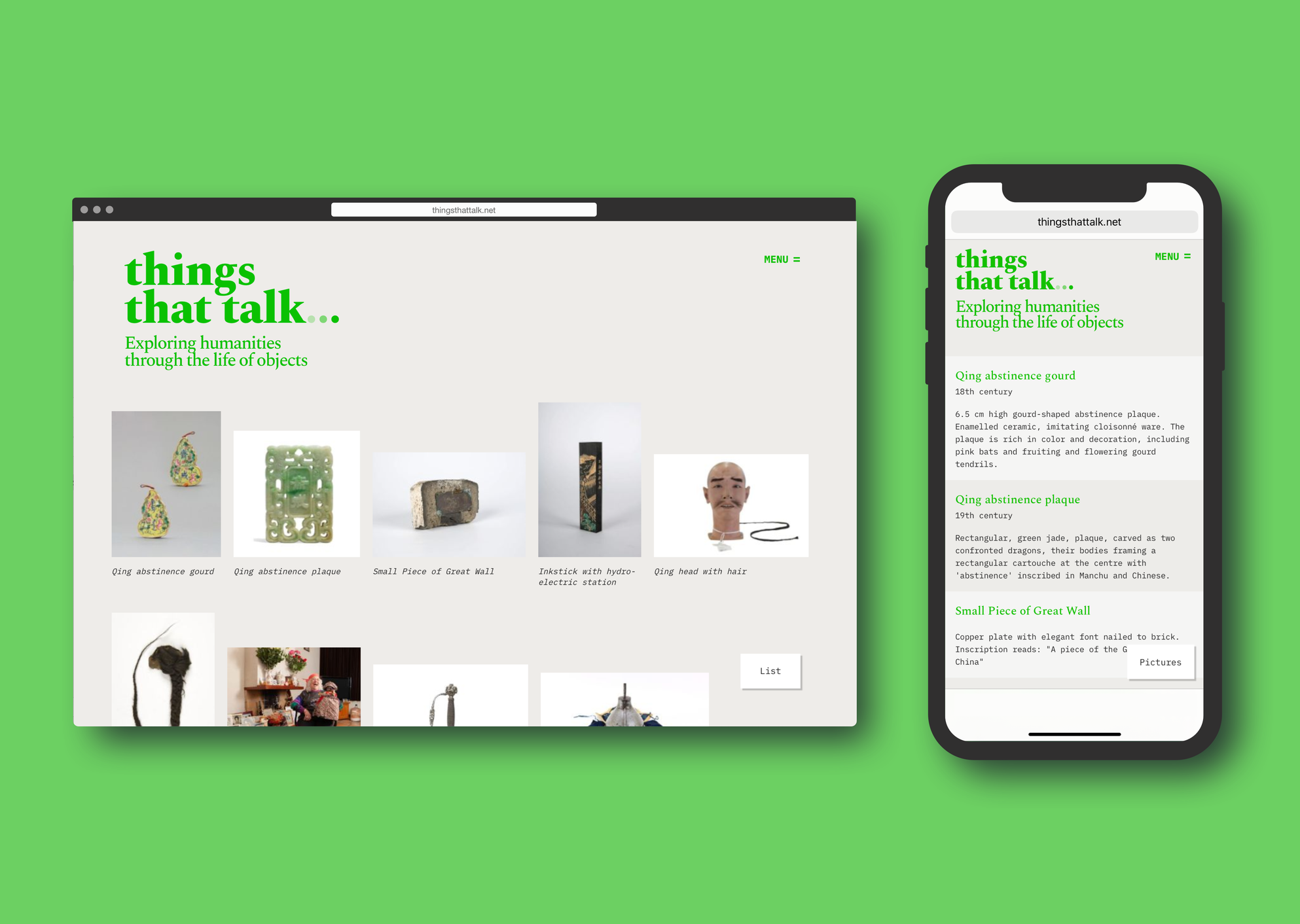Desktop and mobile view of things that talk overview page